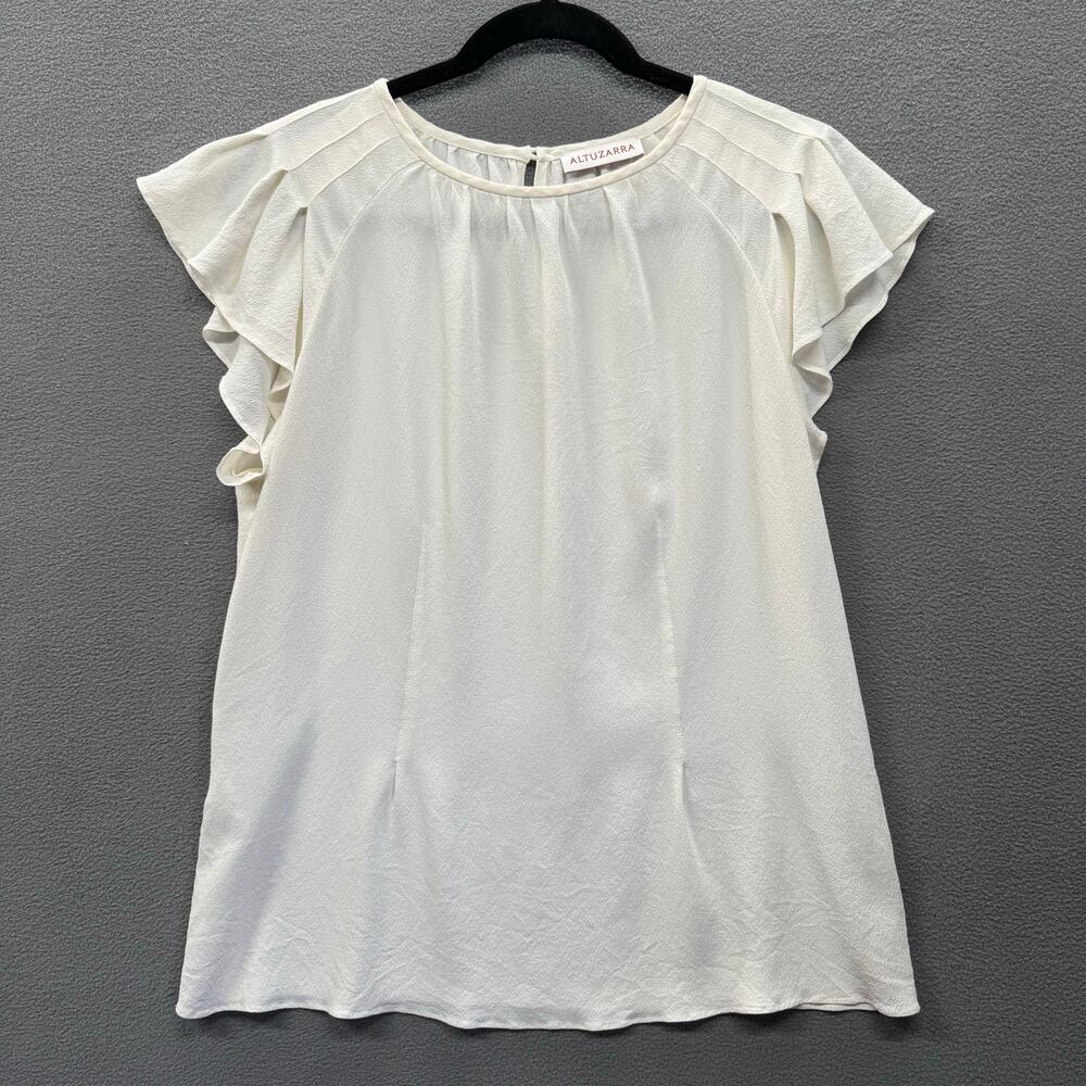 Altuzarra Silk Blend Flutter Sleeve Blouse Womens 44 (M?) White Old Money